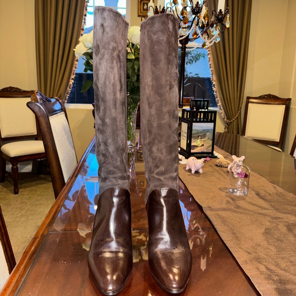 Bally Vintage Suede & Leather High Heeled Snakeskin Boots made in Italy - size 8